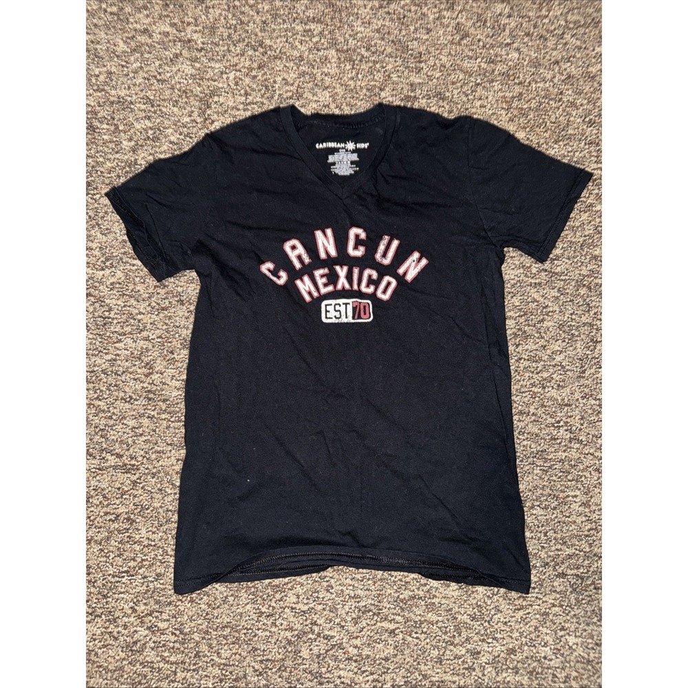 Cancun Mexico Vacation Tourist Souvenir Black Graphic Print T Shirt Womens Small